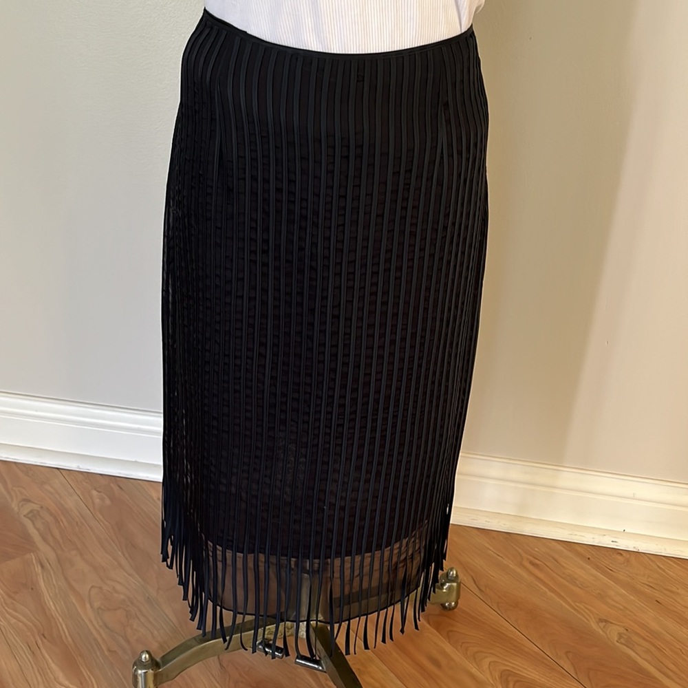 EUC Saja black silk after 5 cocktail fringe pencil skirt size 10